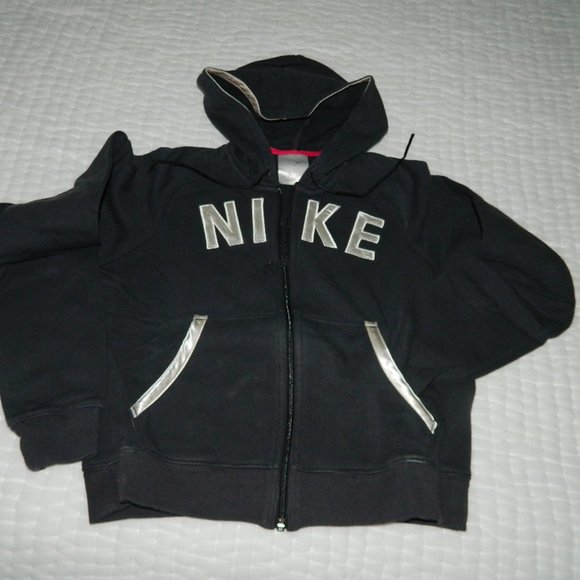 Vintage Nike Hoodie Track Jacket Dark Grey w/Satin Detail Trim , Med - Picture 2 of 10